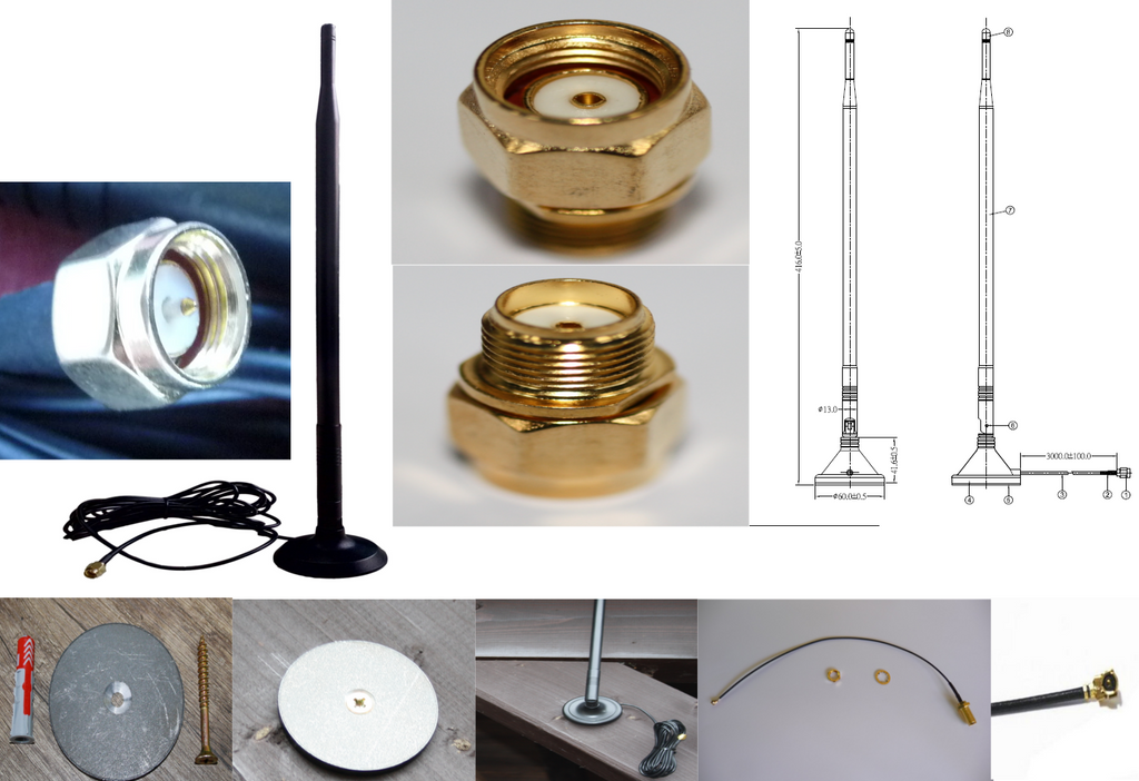 Wlan-Verstärkung (aktiv) flexibel einsetzbar 9 dBI, 3 Meter Kabel mit Magnetfuß, Kabel  UFL zu RP SMA