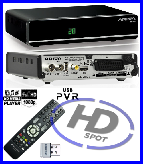 Ferguson Ariva T650i HDTV-Receiver für DVB-T mit Wi-Fi Adapter und HDMI-Kabel