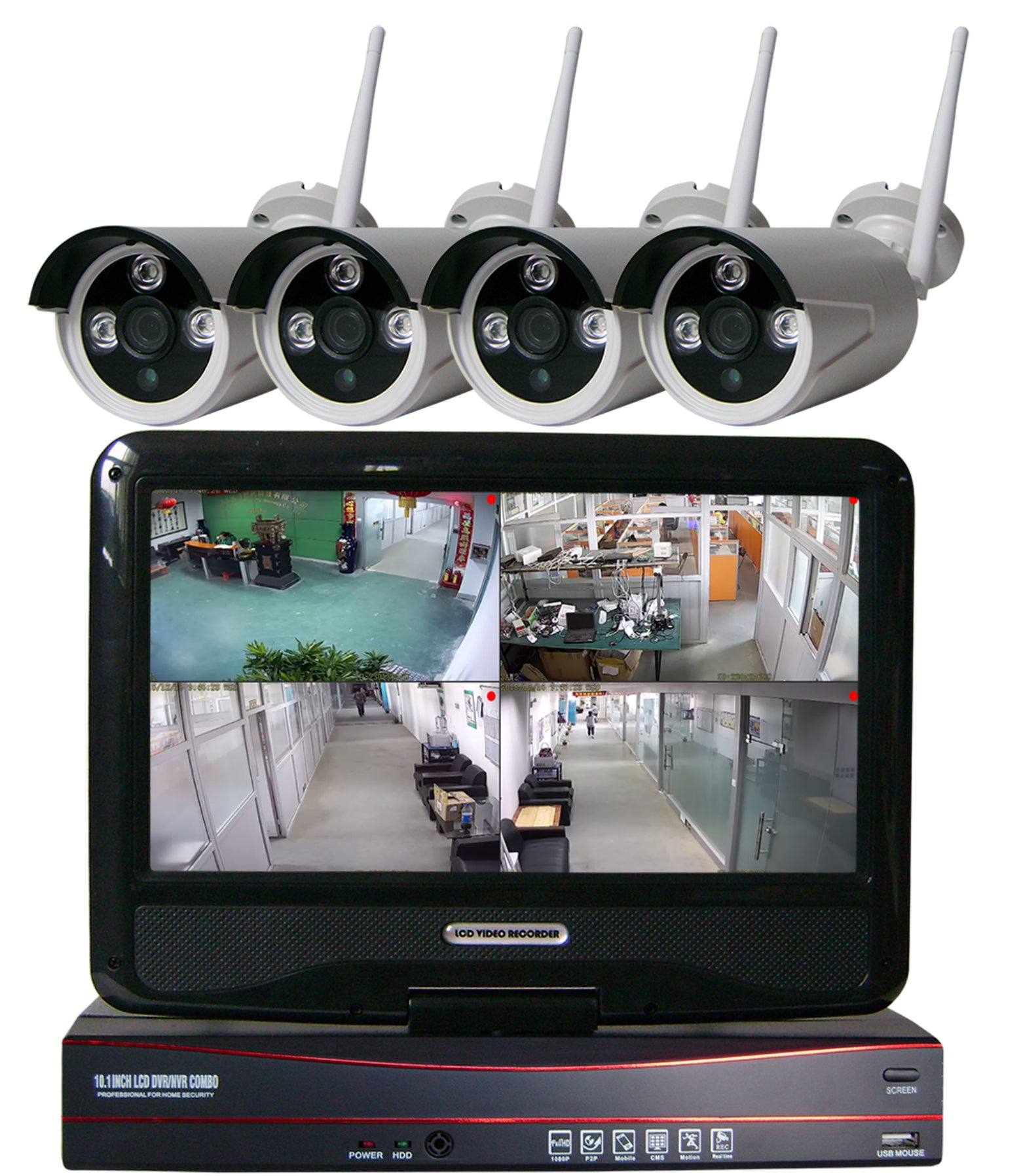 Funkkamerasystem HD mit 4 Kameras IP-Funktion und 10 Zoll FHD Monitor