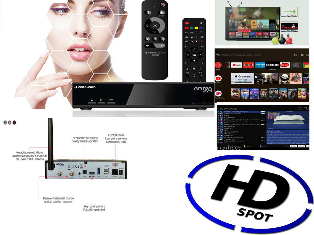 Ferguson Ariva ATV TT 4K UHD Twin-Sat Android 8.0, Open ATV 7.4 Linux 2 x Fernbedienung