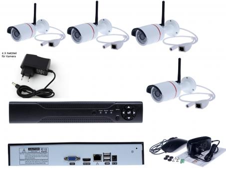 Kamerasystem CCTV drahtlos mit 4 HD Kameras (720p) und zentraler Steuereinheit 